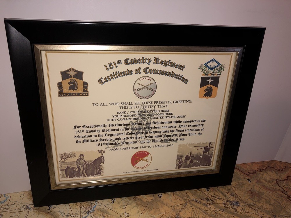 151ST U.S. CAVALRY REGIMENT / COMMEMORATIVE - CERTIFICATE OF COMMENDATION