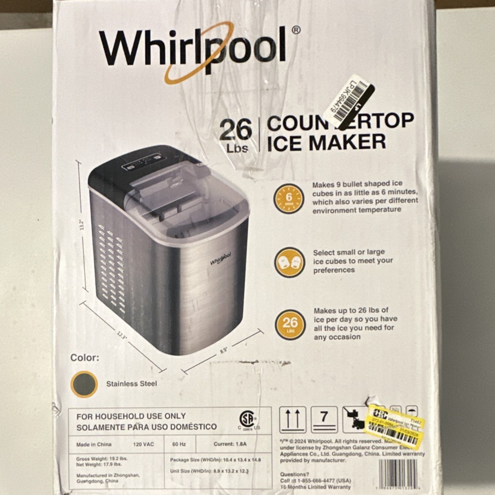 Whirlpool Countertop Ice Maker 26 lbs Stainless Steel