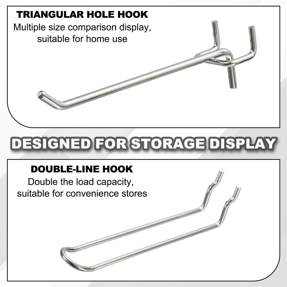 12 Pcs Pegboard Hooks, 3.9" Peg Board Hooks Kit, Silver Tone (1.2mm)