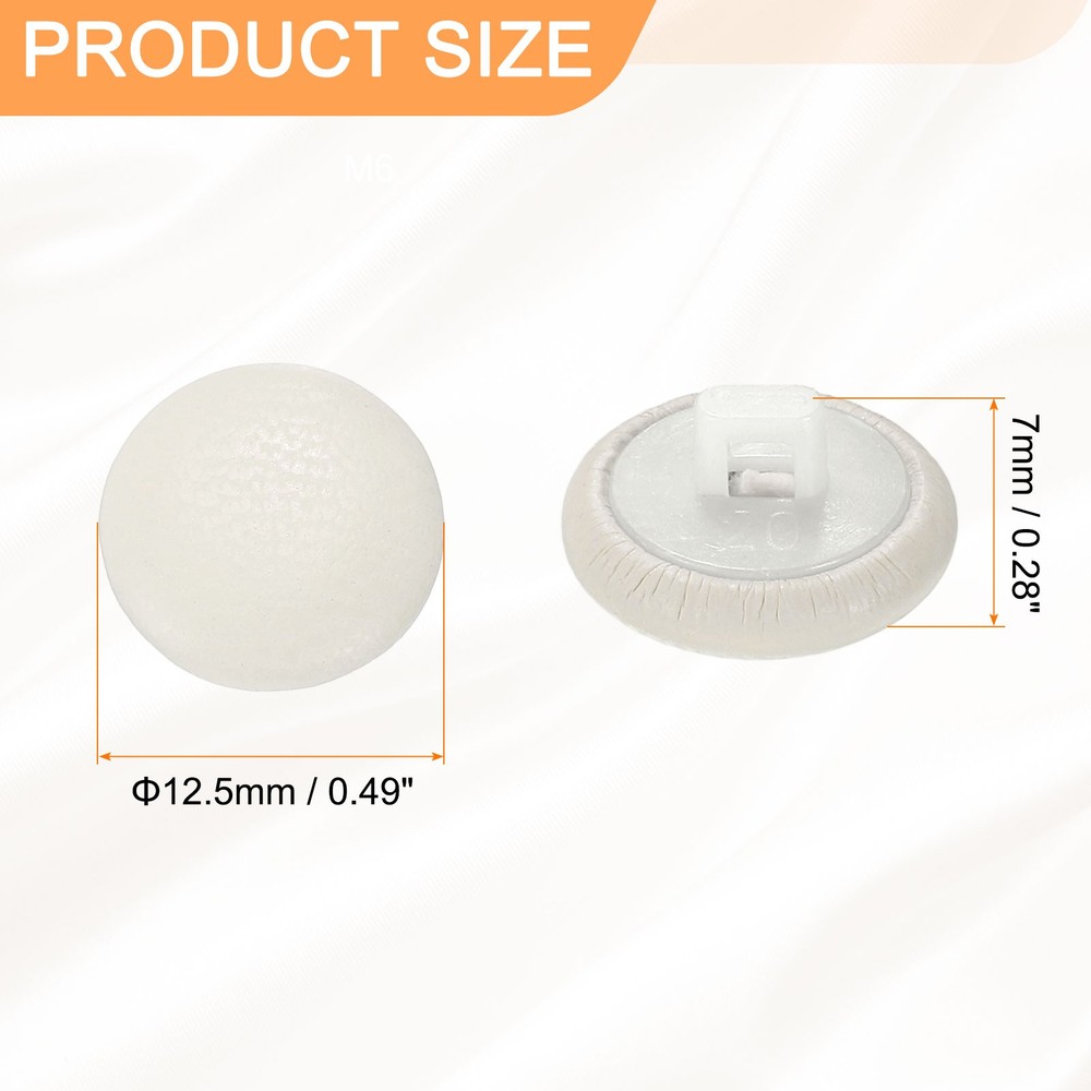 10pcs PU Leather Covered Button 12.5mm Plastic Shank Round Button, White