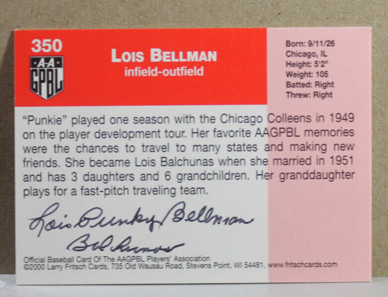 AAGPBL "PUNKY BELLMAN" SIGNED CARD #350