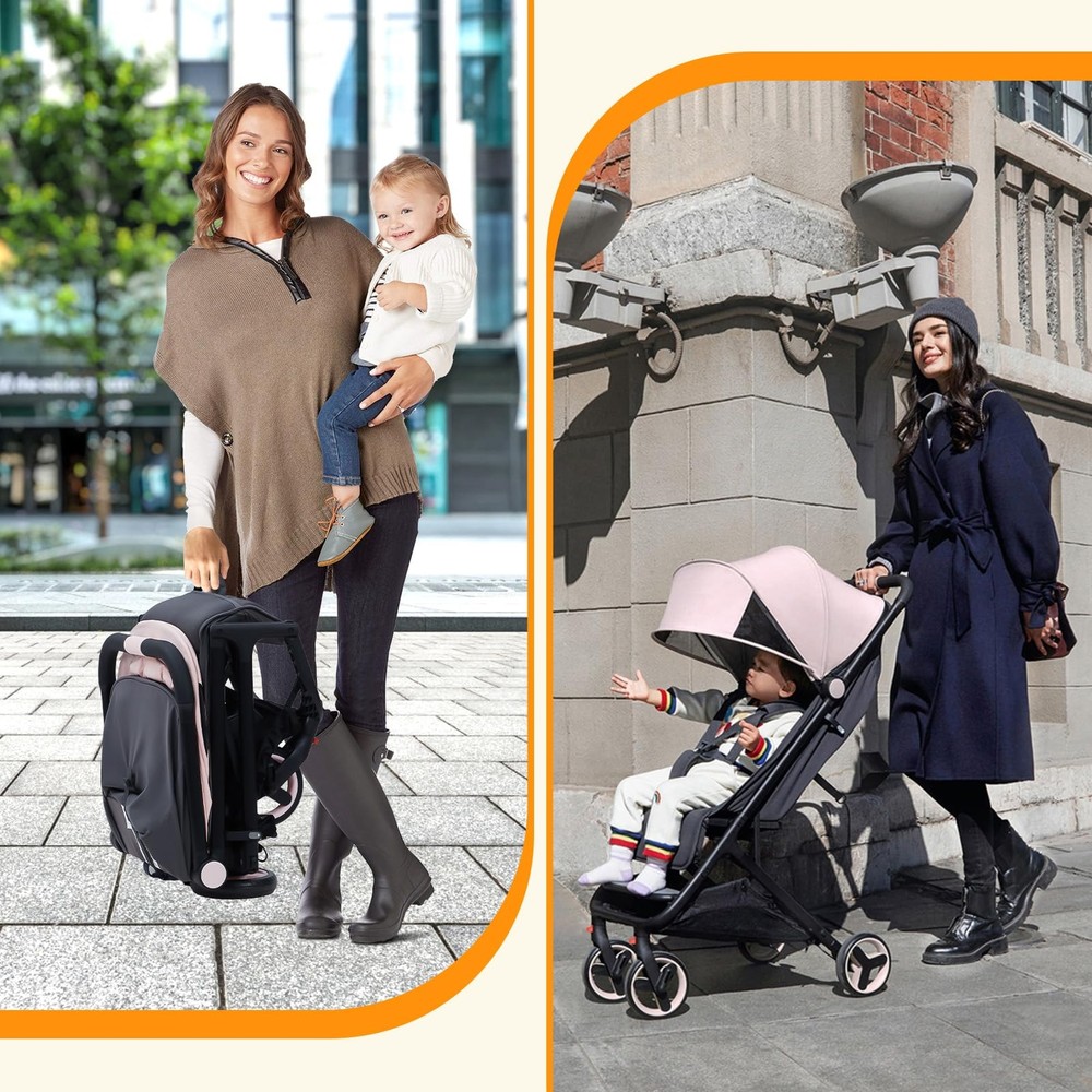Lightweight Travel Stroller, Foldable Compact Stroller w/Reclining Seat & Canopy