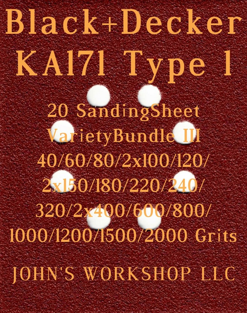 Black+Decker KA171 Type 1 - 17 Different Grits - 20 Sheet Variety Bundle III