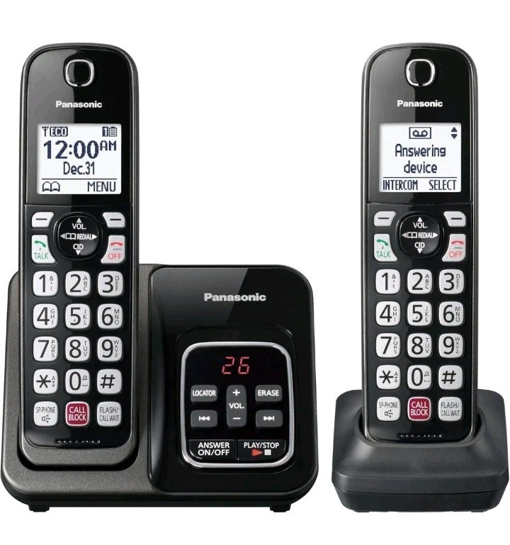Panasonic Cordless Landline Phone 2 Handsets Advanced Call Blocking Features