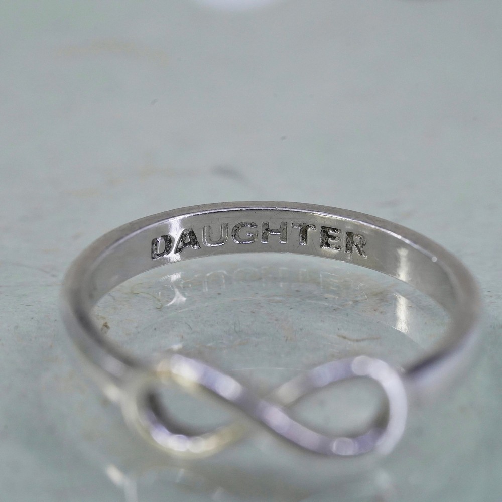 Size 7, Sterling silver handmade ring, stackable 925 infinity band “daughter”