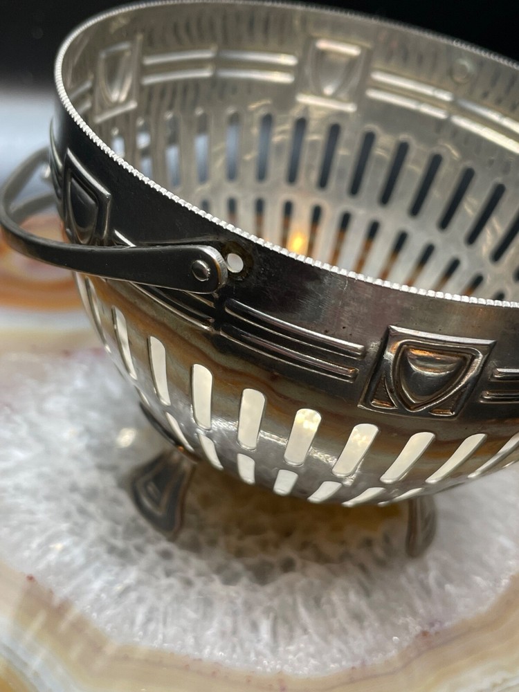Anitque silver Plated Candy Nuts Trinket Basket Germany with Handle Unmarked