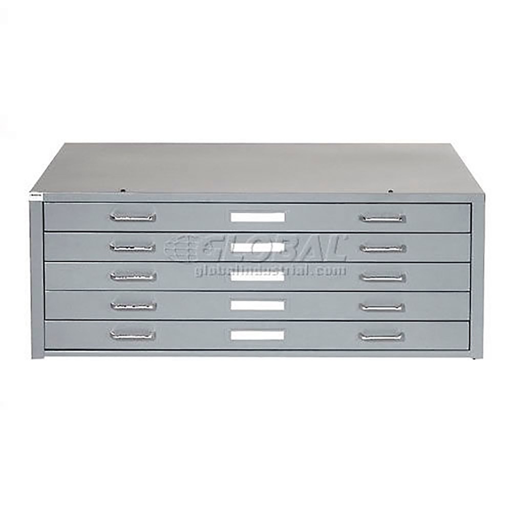 41"W Flat File Cabinet 5 Drawer Gray