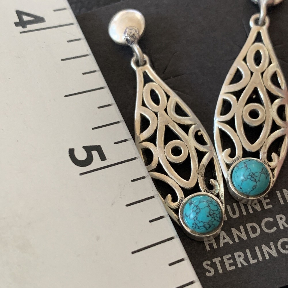 Native Blue Turquoise Navajo Sterling Silver Dangle Post Earrings 1.5" 12759