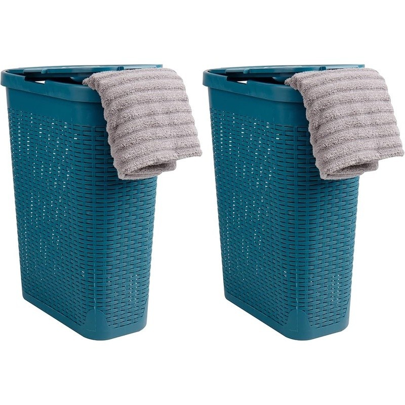 Portable Laundry Hamper Lightweight Rectangular Wicker Basket W/ Lid Set of 2 US