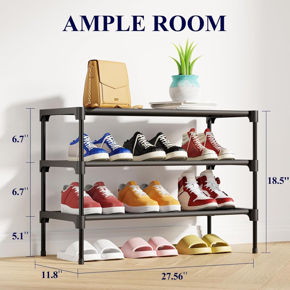 Kitsure Shoe Rack - Premium Non-Woven Shelf, Medium, Black