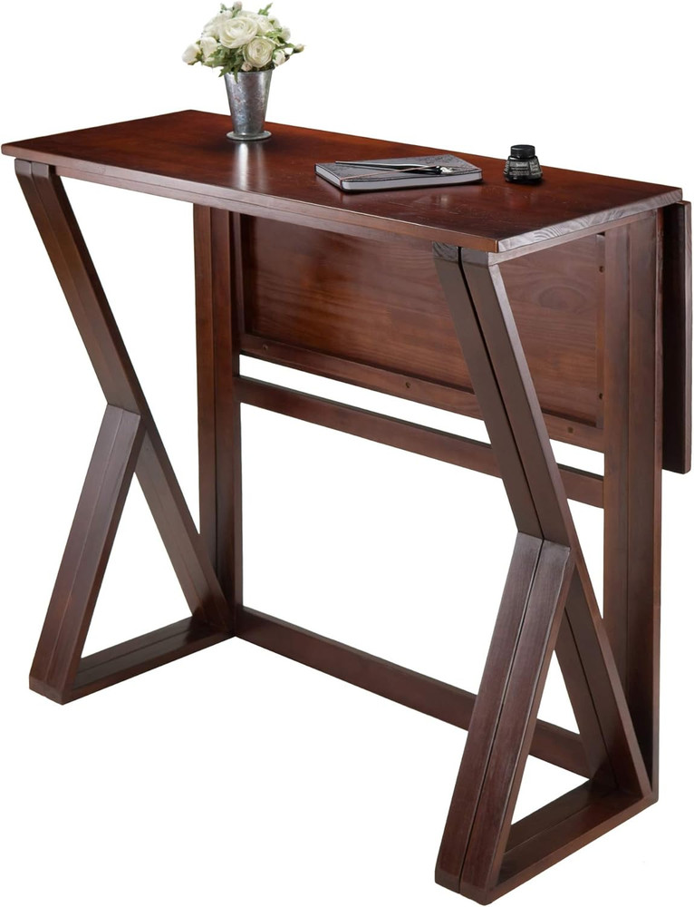 Stylish 3-Piece Drop Leaf High Table Set with 2 Rush Seat Stools, Brown