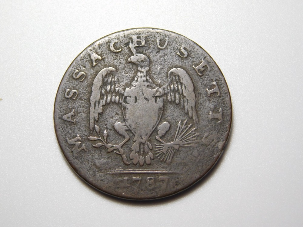 US COLONIAL COPPER COIN 1787 MASSACHUSETTS COMMON WEALTH CENT