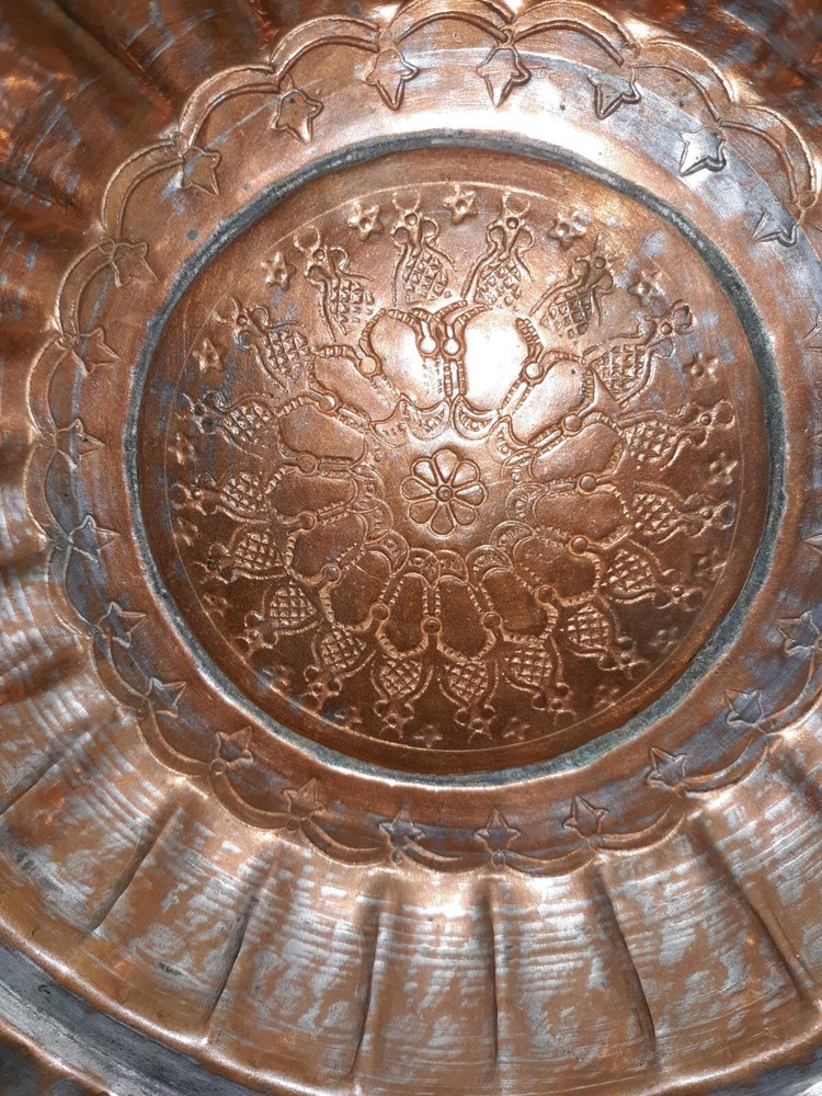 Antique Copper & Tin Hammered Ethnic Rustic Bowl, 8 1/2"
