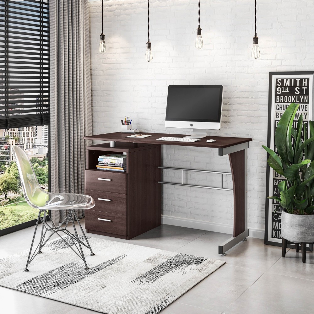 Computer Desk w/ 3 Drawers - Elevated Desktop - Moisture-Resistant MDF Top