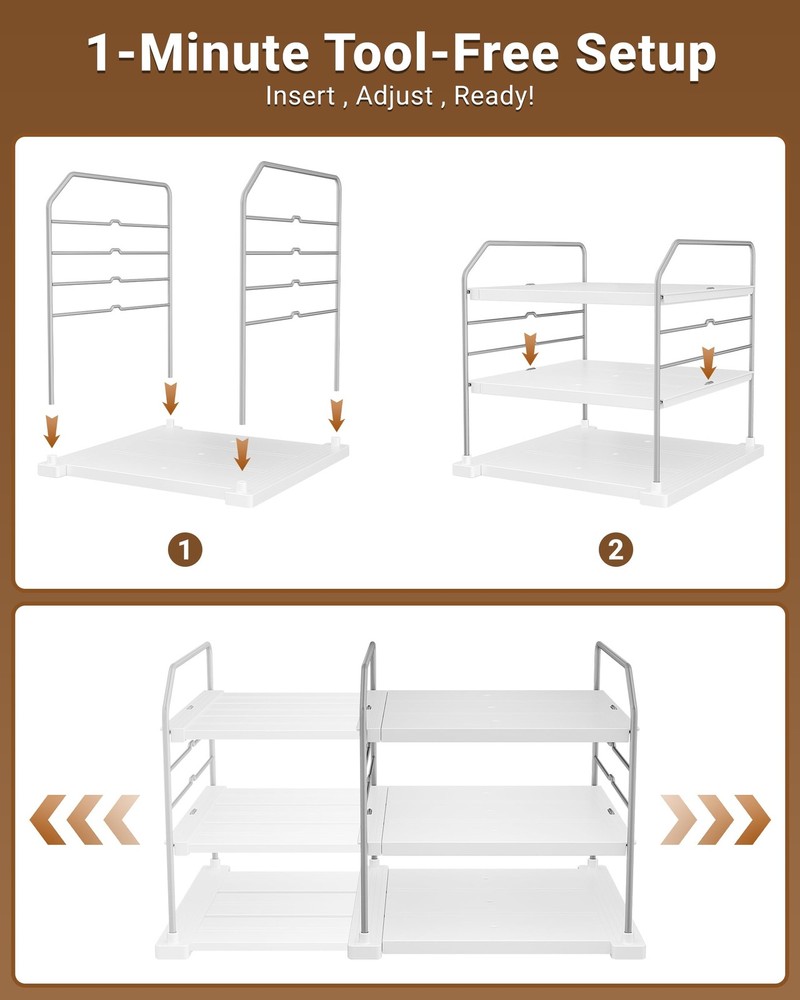 Extendable 3-Tier Kitchen Cabinet & Pantry Organizer for Plastic Wrap, Foil &...