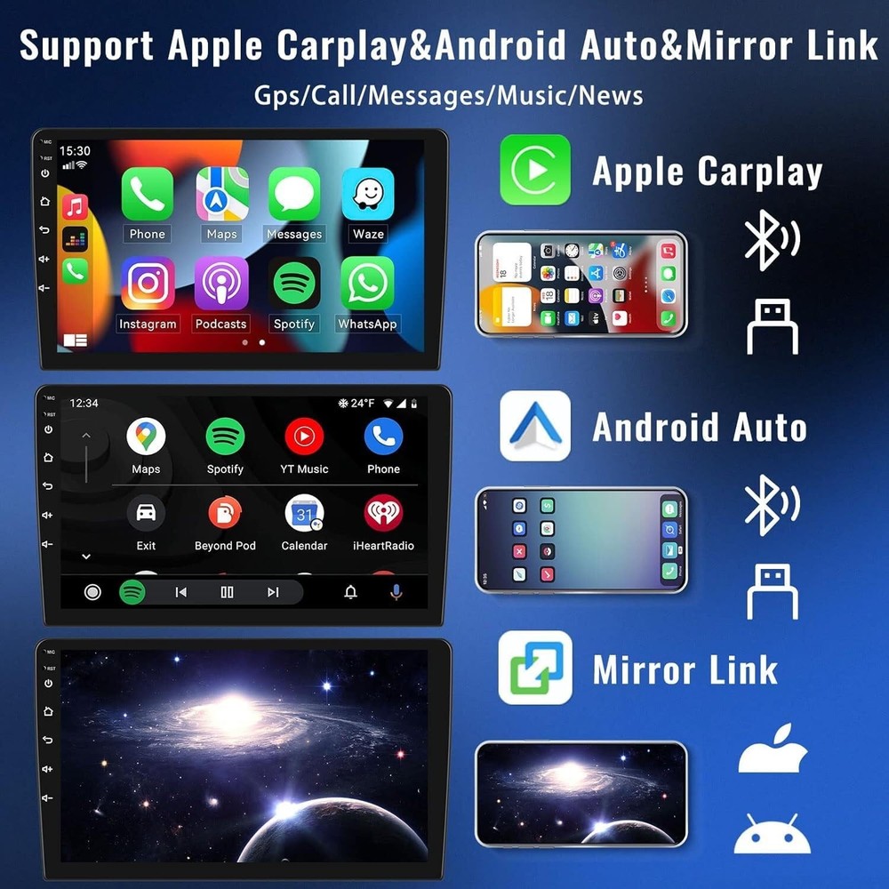 Android 14 7" IPS Double Din Car Stereo Wireless CarPlay Android Auto