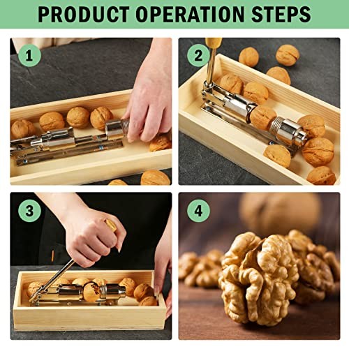 Heavy Duty Pecan Nut Cracker Tool with 4 Forks, Wood Handle Base with