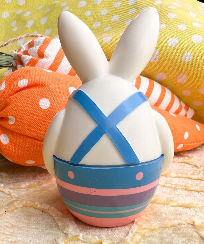 1983 HALLMARK 3" Easter Bunny Rabbit Wearing Suspenders Fillable Egg