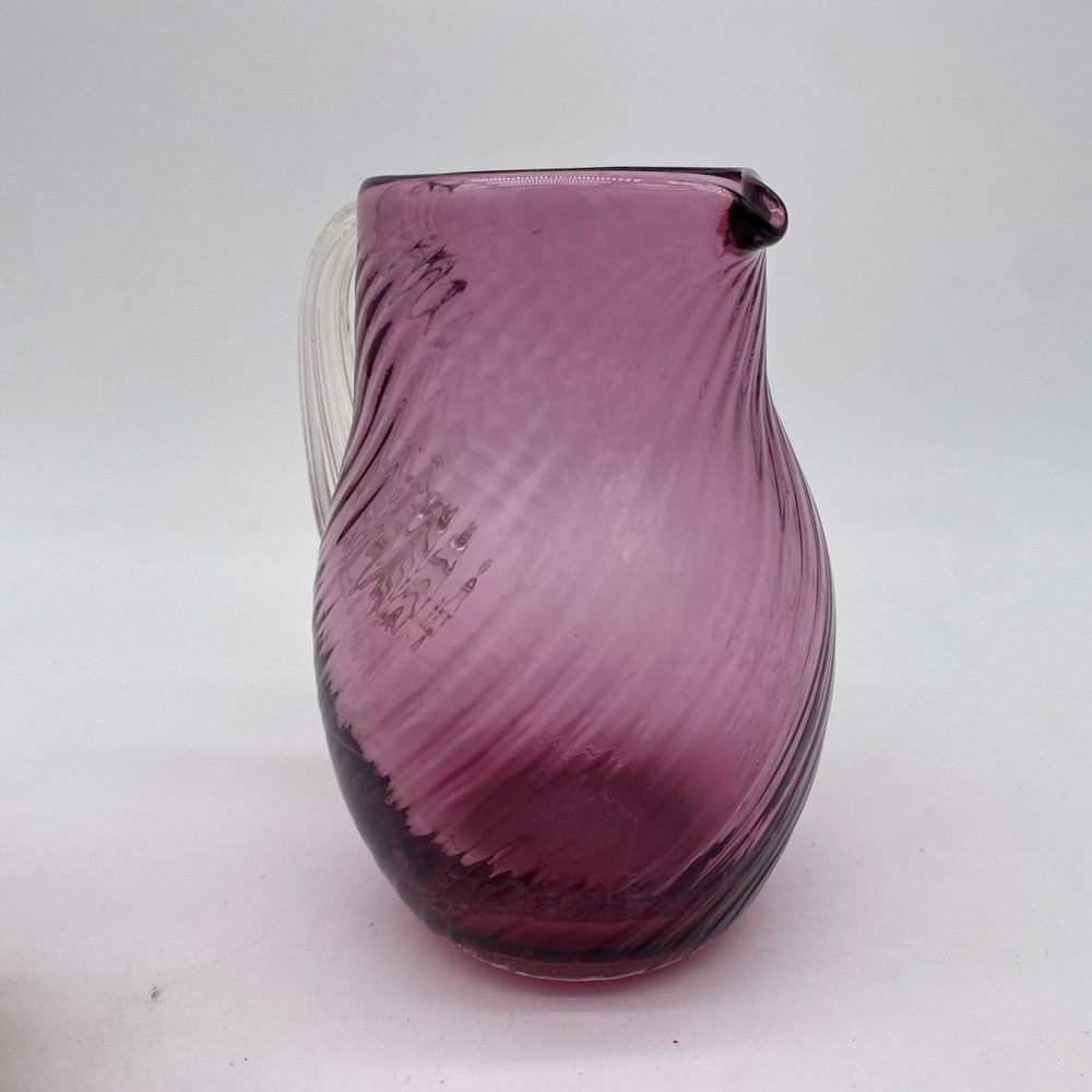 Cranberry Swirl Glass Small Pitcher Applied Clear Handle