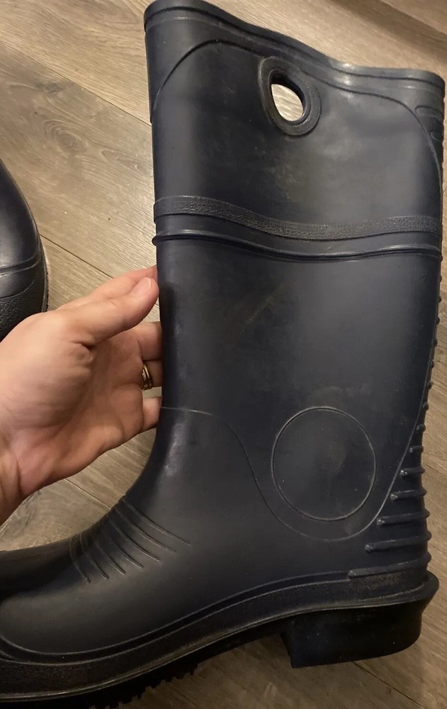 Boot Plain Toe Cleated Boot Pull On Rubber 16” Blue Men's Sz 13 Made In USA EUC