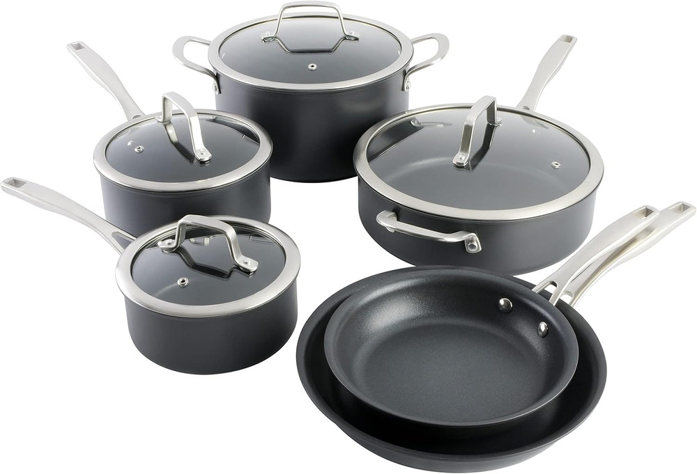 Pro Arbor Heights 10-Piece Nonstick Hard Anodized Cookware Set, Black
