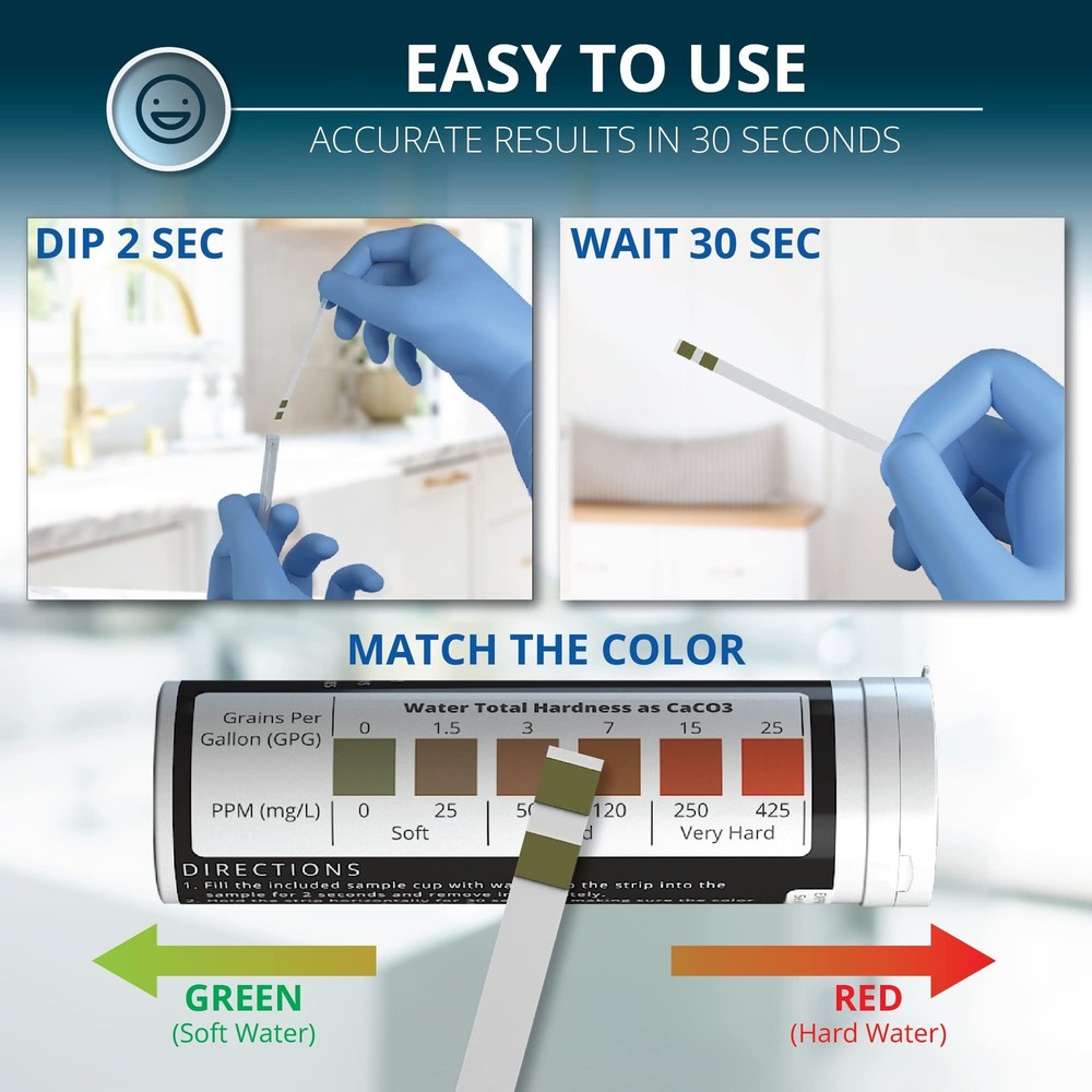 WeAQUA DoubleCheck Water Hardness Test Kit 200 Strips with Sample Cup - Hard ...