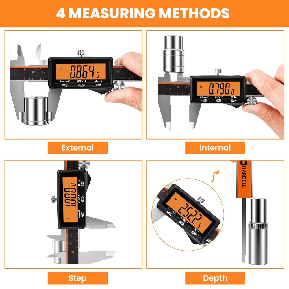 HARDELL Digital Caliper, Rechargeable Caliper Measuring Tool with Large Orang...