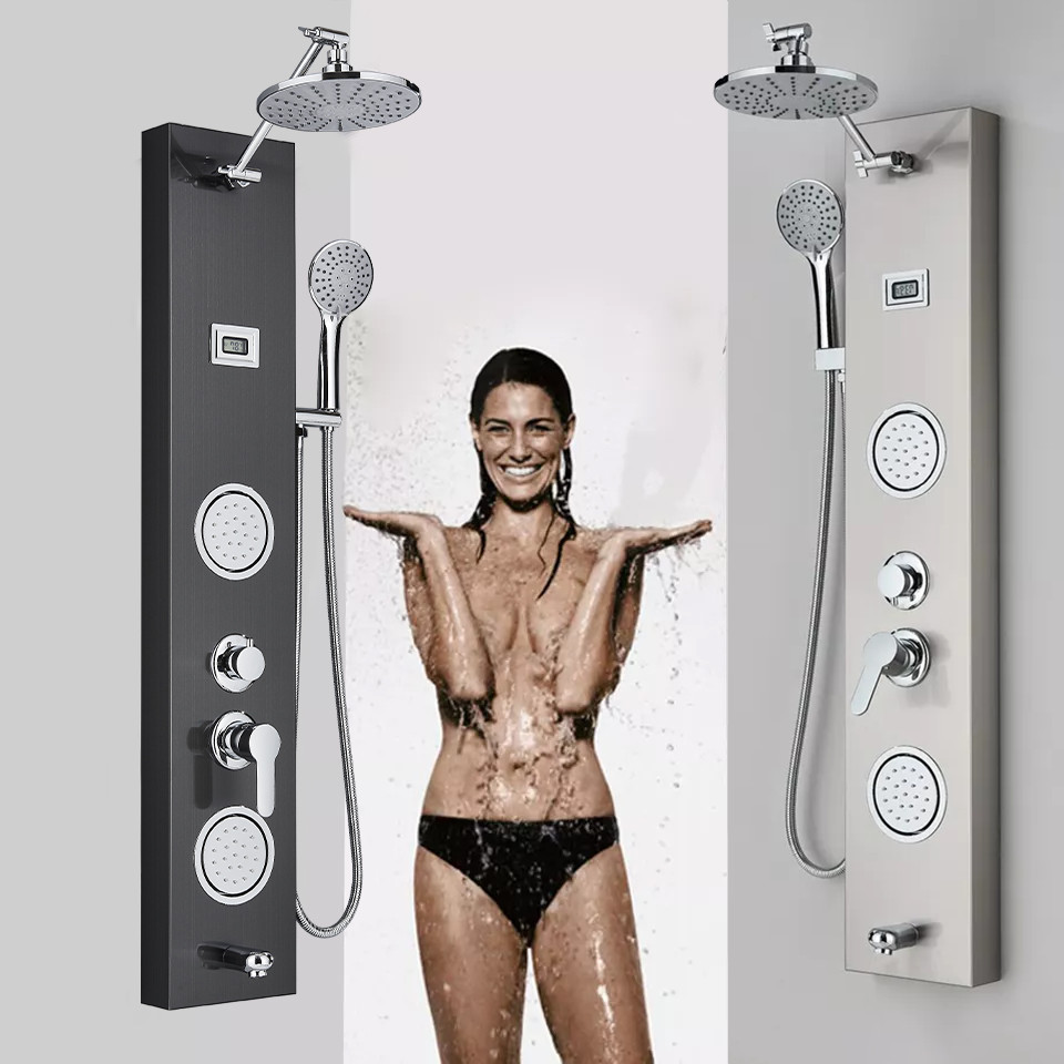 Shower Panel Tower System 8''Adjustable Rainfall Shower Head & Massage Body Jet