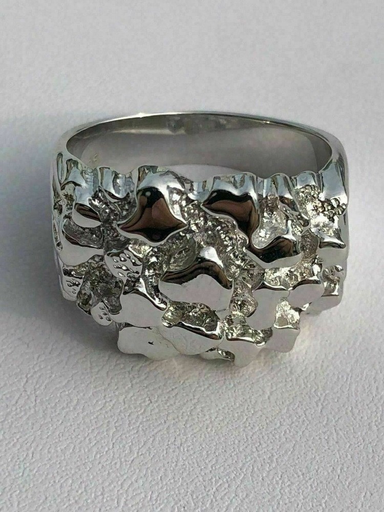 Men's REAL Solid 925 Sterling Silver Heavy Nugget Ring Plain Heavy Pinky Hip Hop
