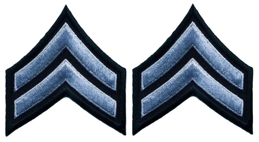 Corporal Chevrons 3" Medium Grey on Black Merrowed Edge Disabled Veteran Seller!
