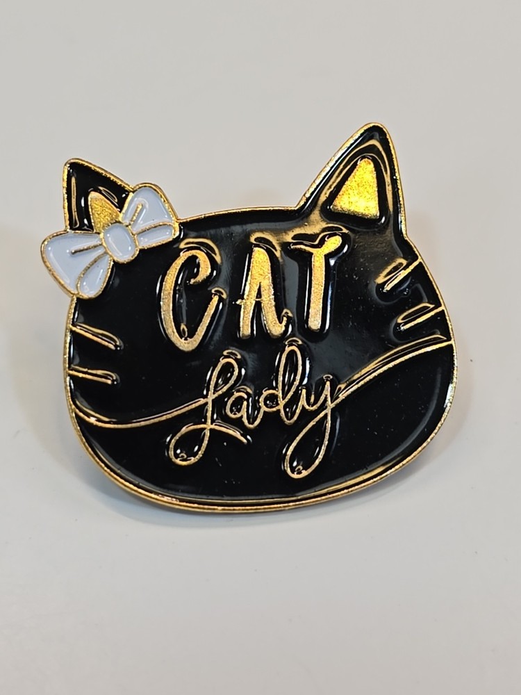 Cat Lady Black Cat With Bow Lapel Pin