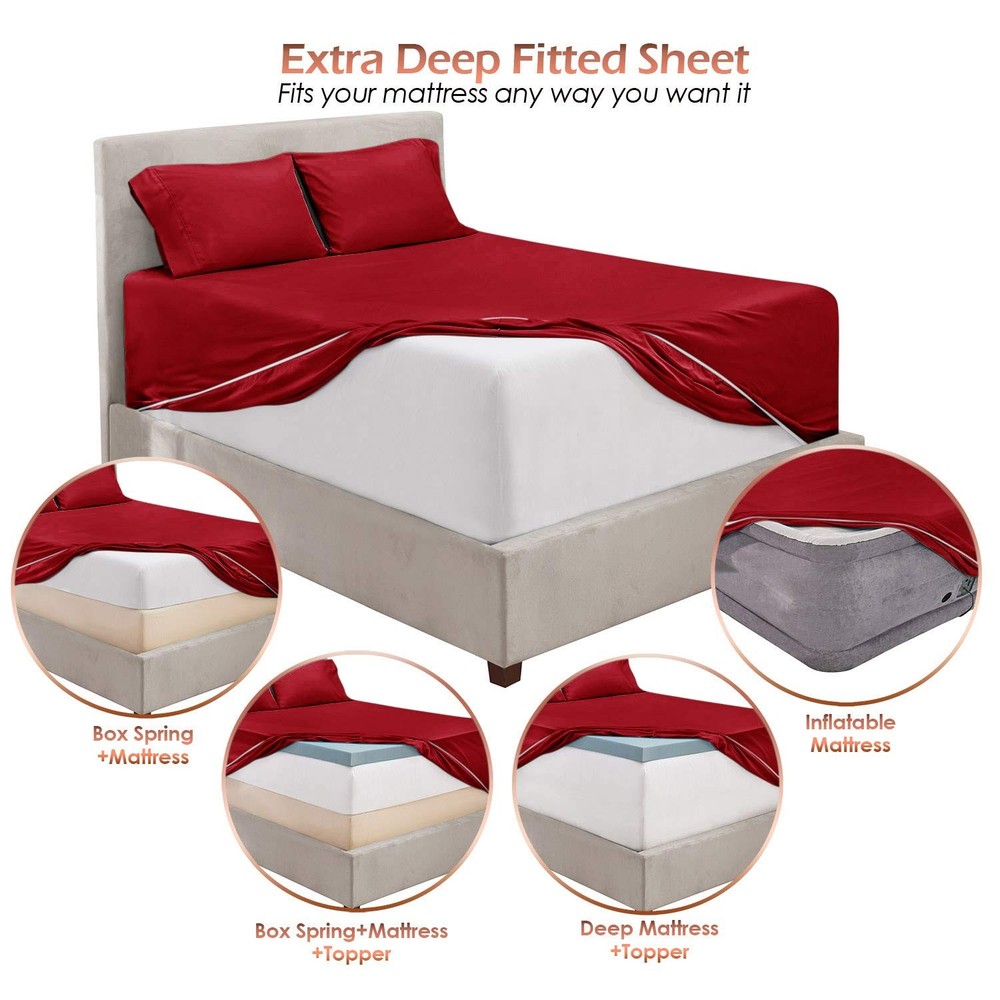 Hearth Harbor Luxury Soft 4 Piece Bed Sheet Set Extra Deep Pocket Fitted