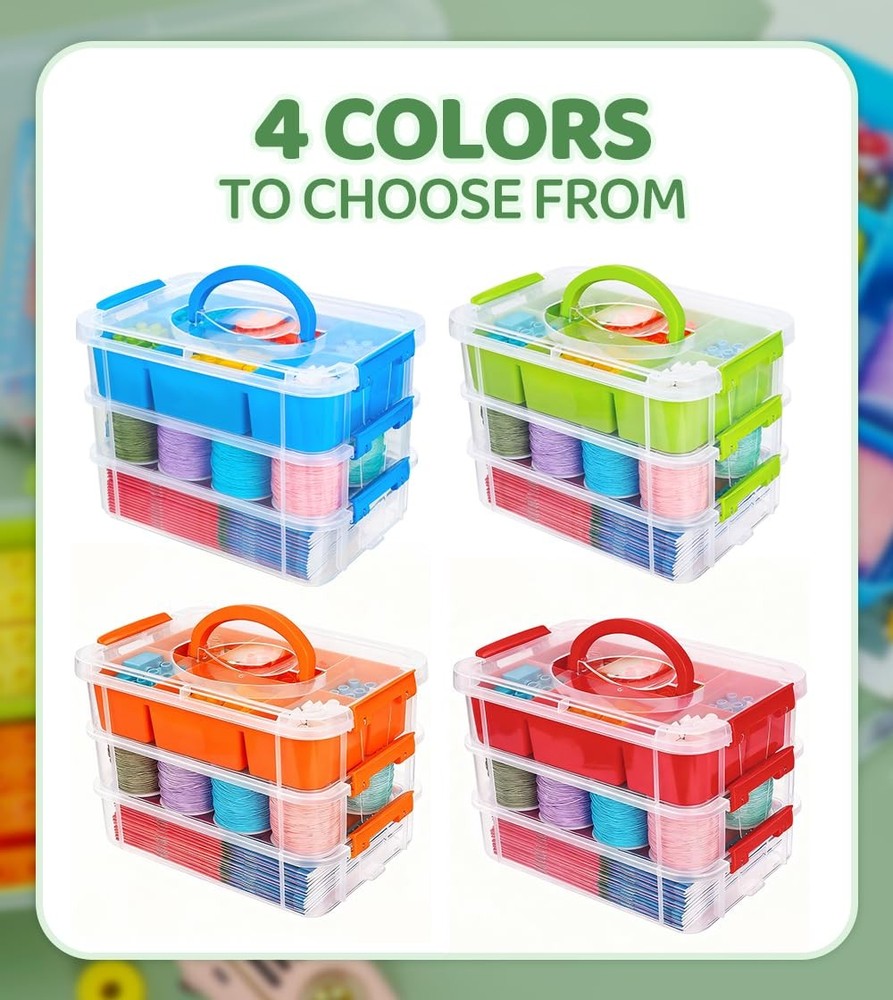 3 Layers Craft Storage Box, Storage Bins with Lids, Plastic Storage Container...