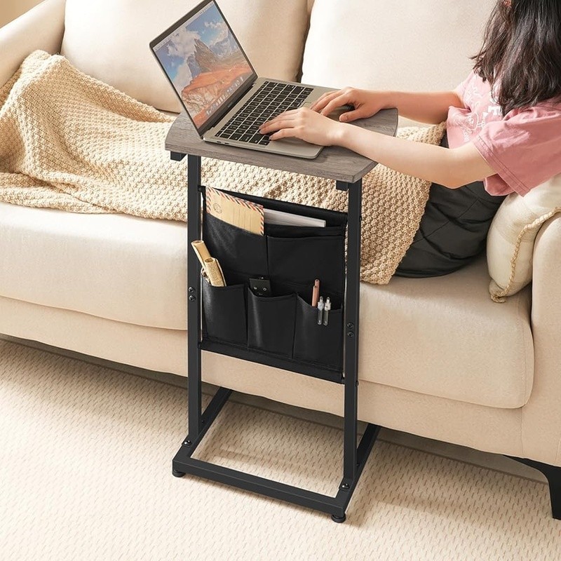 C Shaped Side Table W/ Spacious Storage Bag Multi-Use Nightstand Easy Assembly