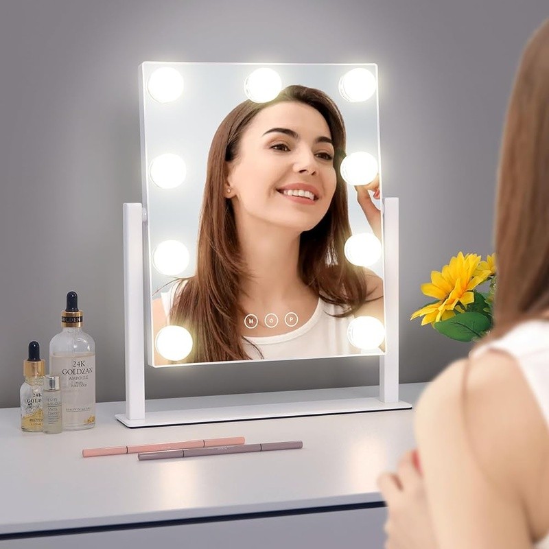 Adjustable Brightness Lighted Vanity Mirror 3 Color Modes 10X Magnifying Mirror