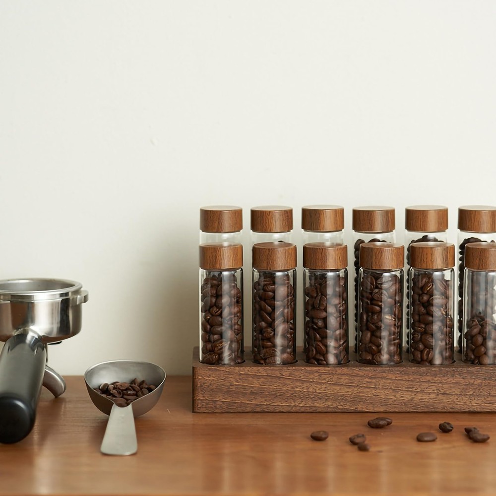 Coffee Bean StorageCoffee Storage Container with Walnut Solid Wood BaseCoffee...