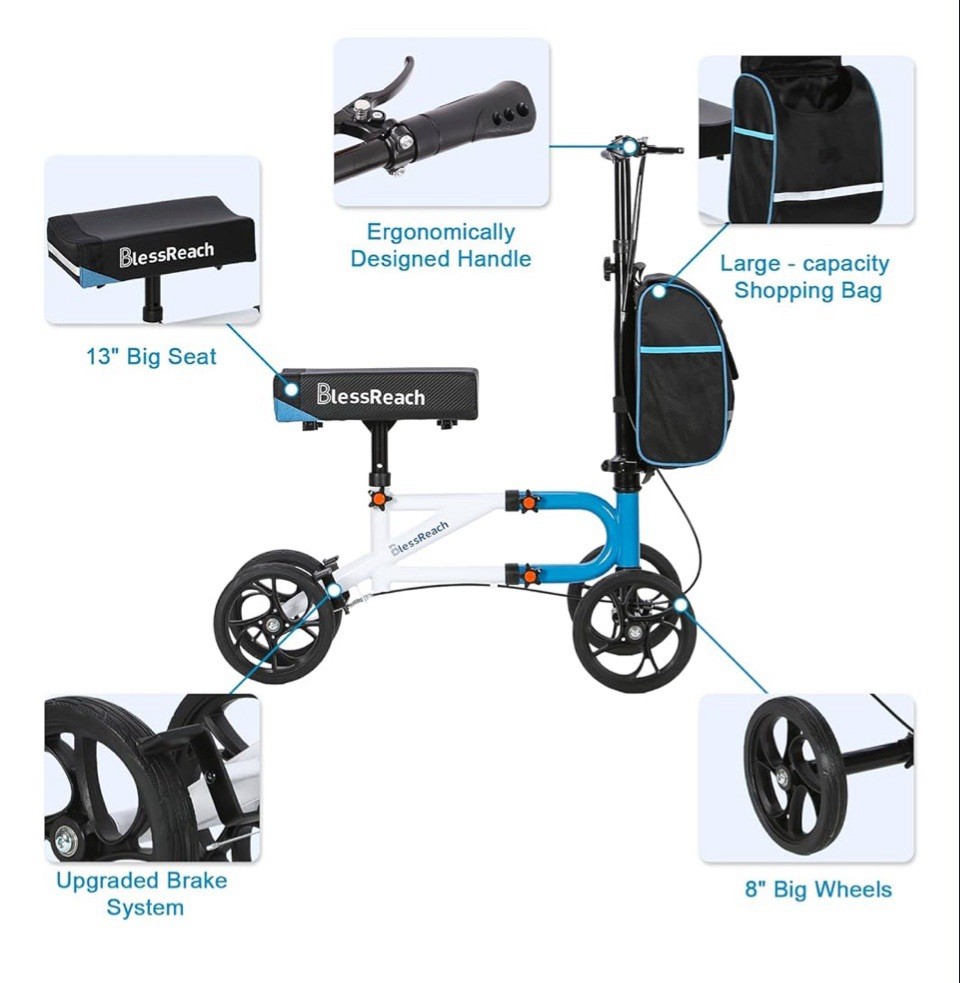 BlessReach Knee Scooter, Steerable Knee Walker, Blue