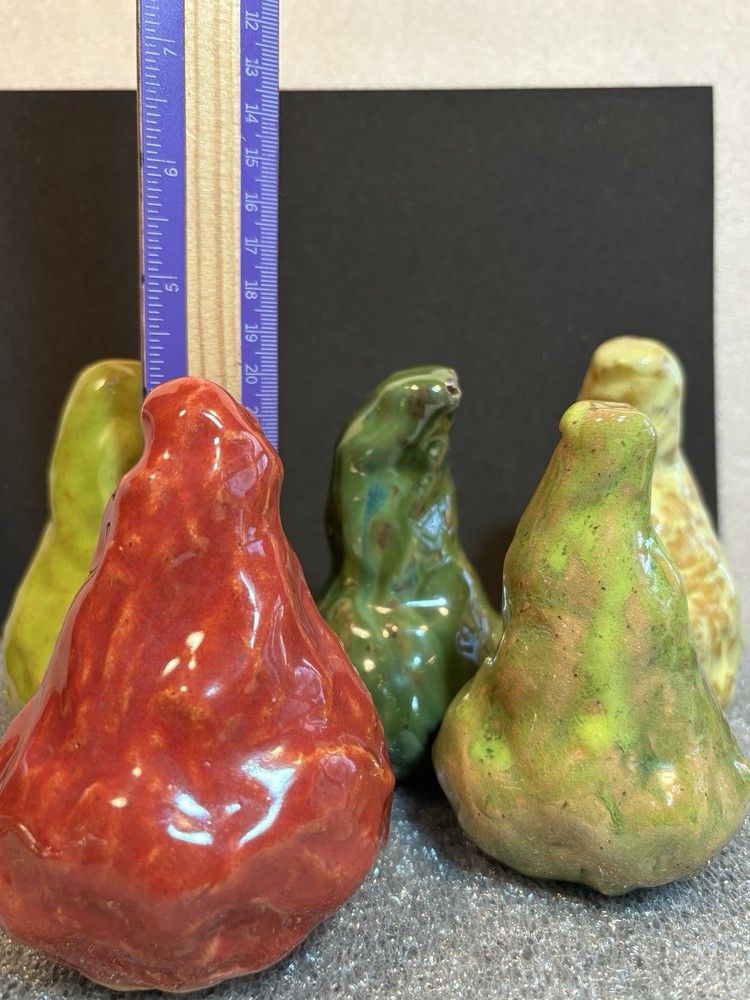 (5) Hand-Crafted Artisan Fruit Pear Unmarked Studio Glazed Pottery