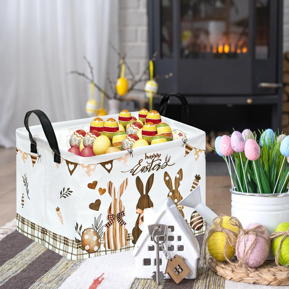 VAIVUSTO Easter Storage Basket Easter Bunny Storage Bin Collapsible Nursery H...