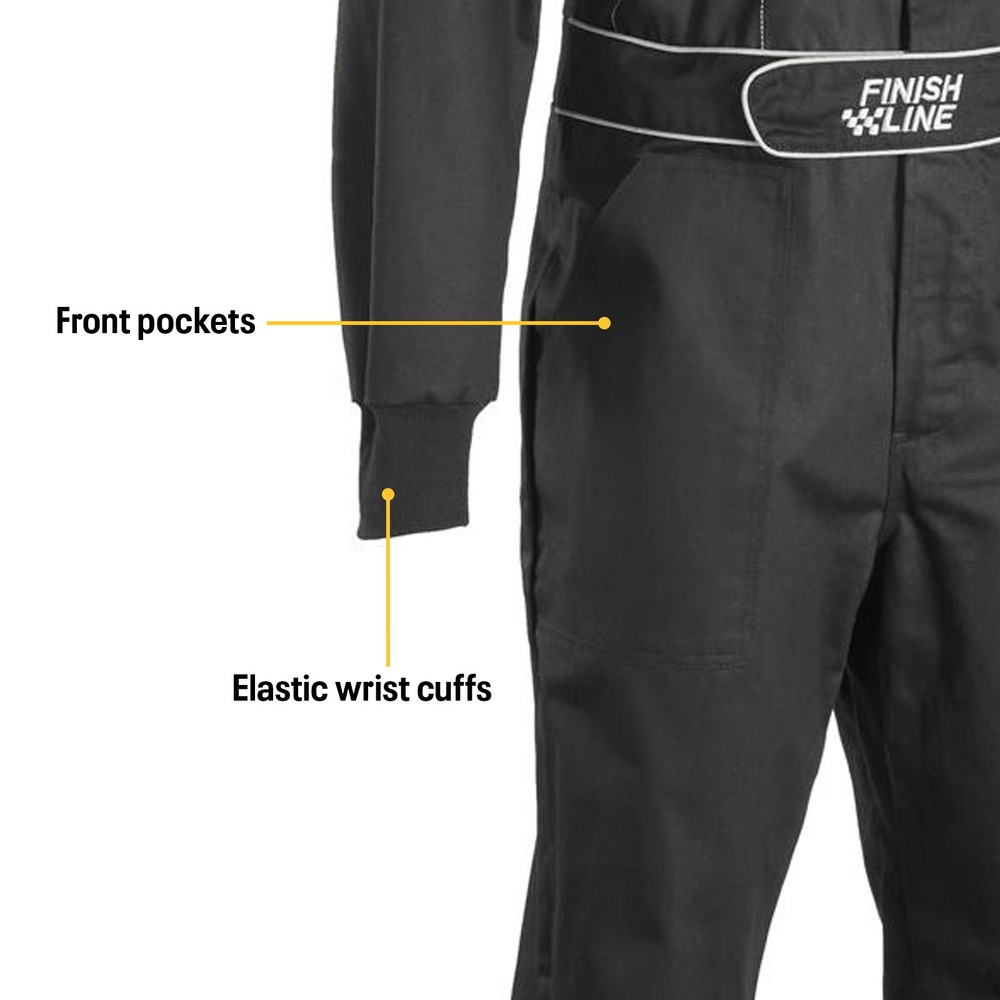 Finish Line Single-Layer SFI-1 One-Piece Racing Suit, Black Small