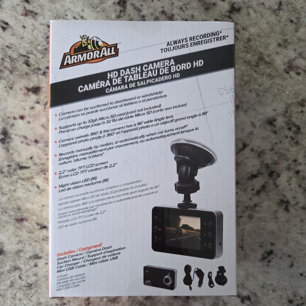 Dash Cam Windshield LCD HD Camera Night Vision LED Motion Detection By Armor All