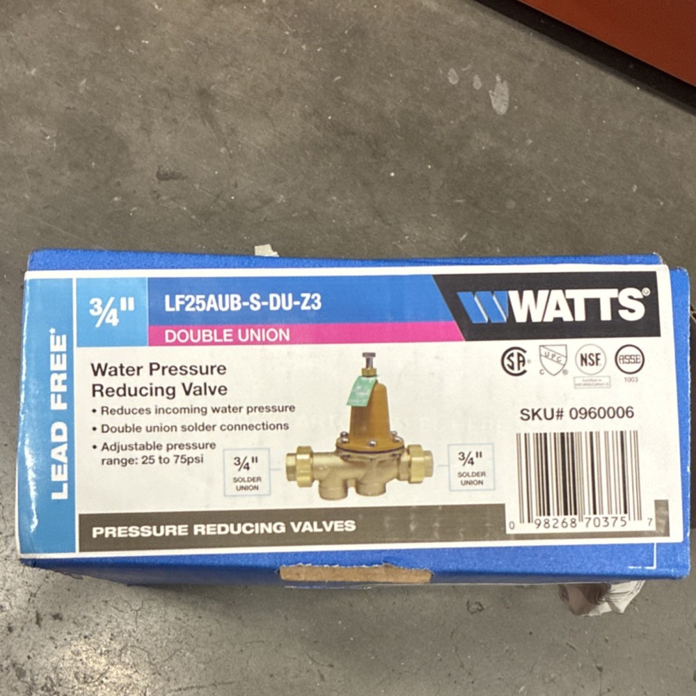 Watts LF25AUB-S-DU-Z3 Double Union Water Pressure Valve 3/4" Bronze 25-75 psi