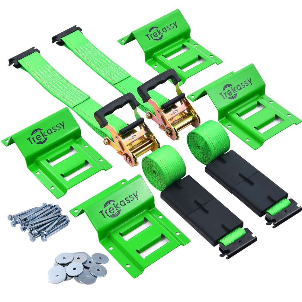 2 Packs Etrack ATV UTV Wheel Chock Trailer Tire Strap Tie Down Straps Kit