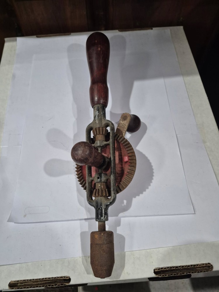 Vintage Hand Drill Antique Eggbeater Style Red