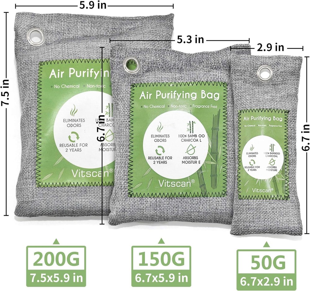 6 Pack Bamboo Charcoal Air Purifying Bag, Activated Valuable 6