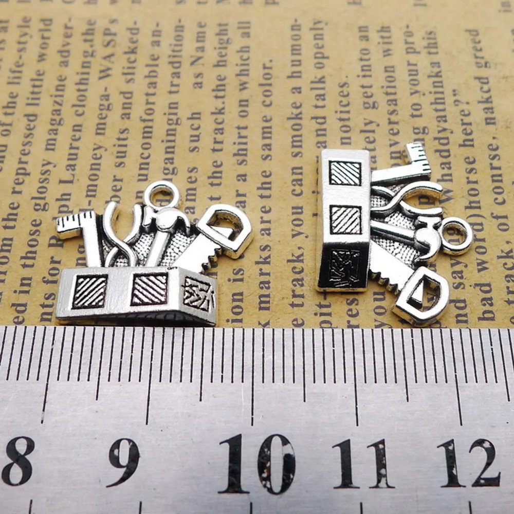 30PCS Antique Silver Tone Tool Box Charm Pendant JHS69