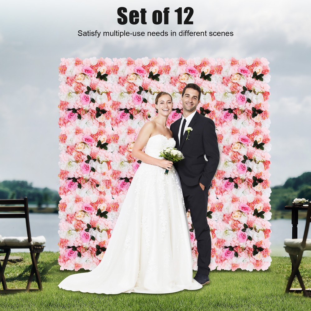 12 Pcs Artificial Flower Wall Panel Rose Dahlia Leaves Wedding Backdrop Stage