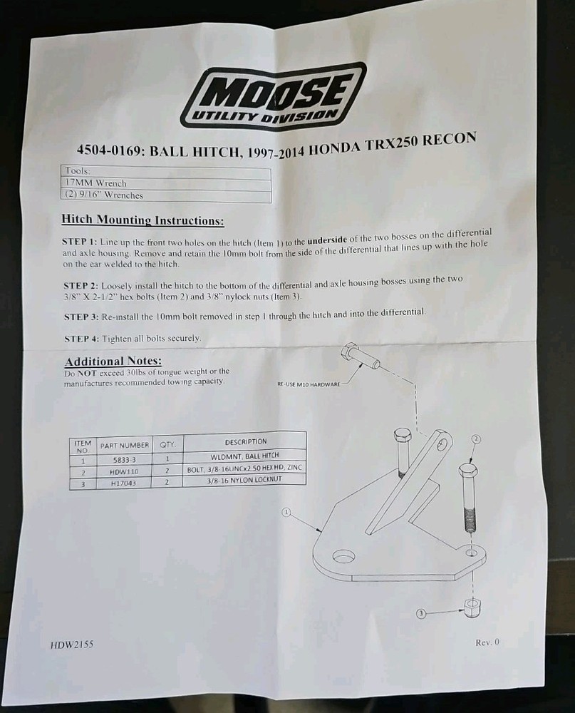 Moose Utilities Trailer Hitch 4504-0169