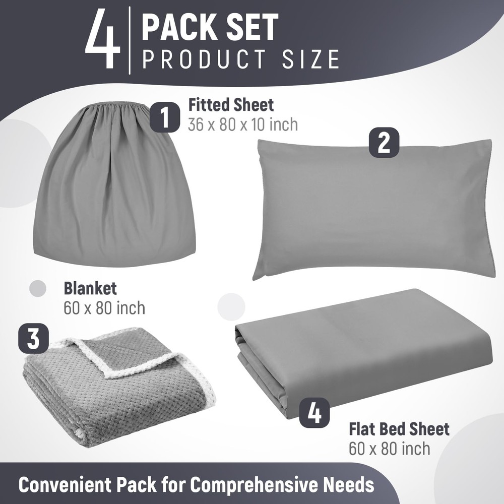 SmoothNovelty 4 Pcs Hospital Bed Sheets Set, Soft Knitted Standard Sheets Qualit