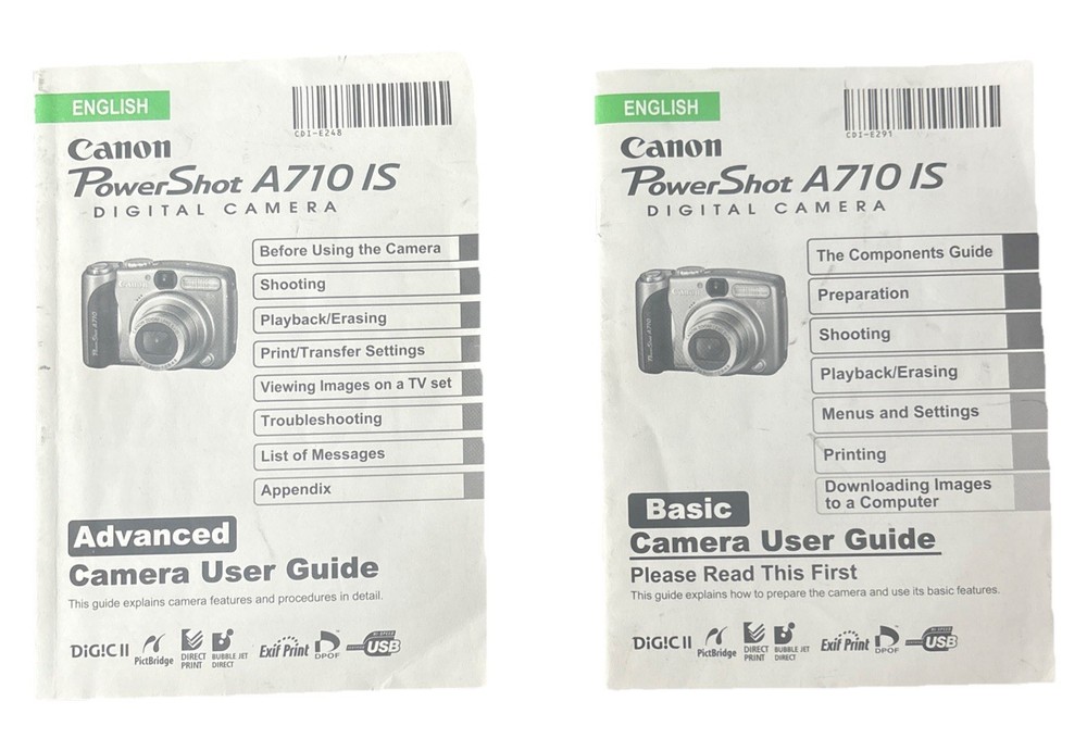 Canon Powershot A 710  IS Basic And Advanced Manuals. Bundle Of Both.